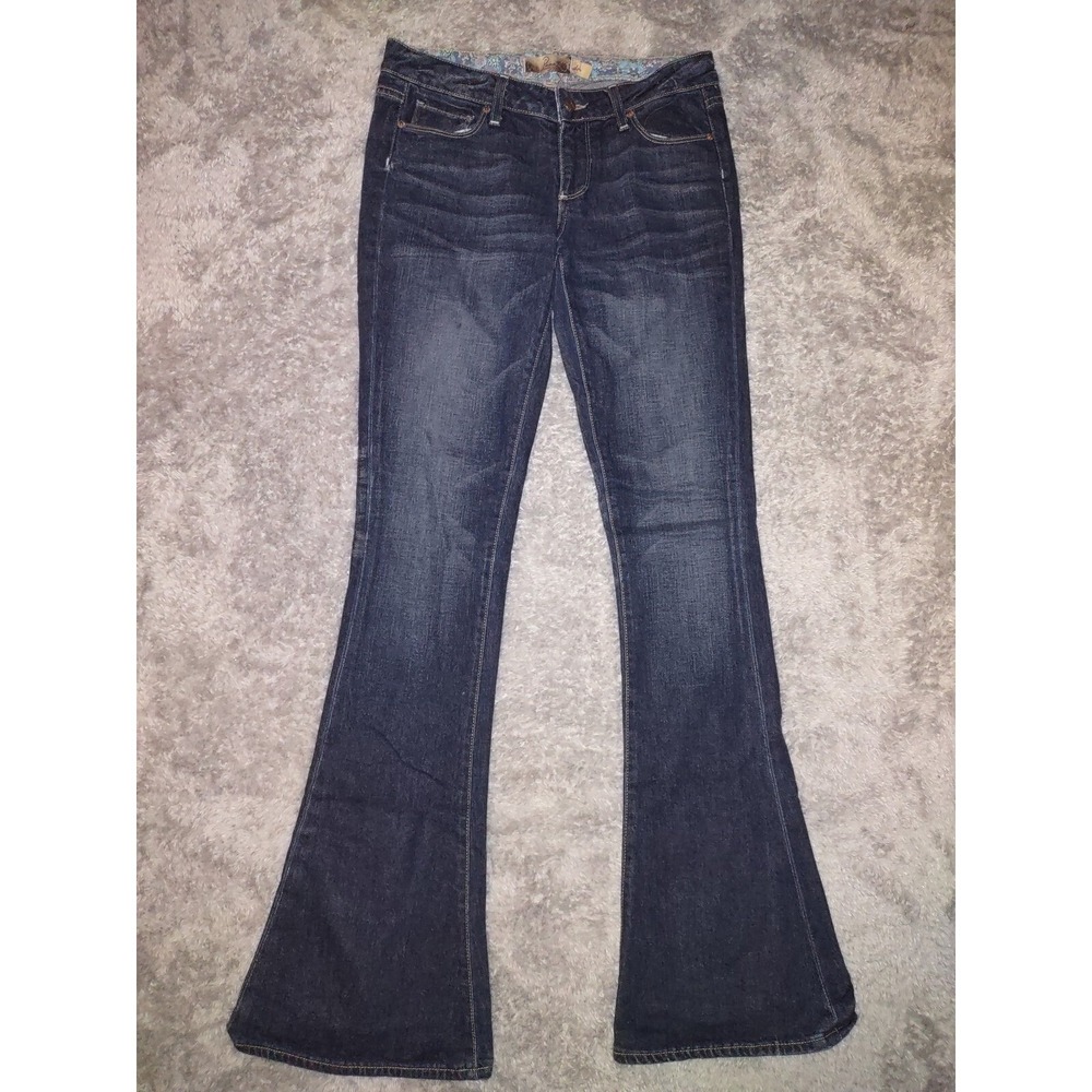 Paige Lou Lou Flare Leg Jeans Womens 28 Denim Dark Wash Low-rise USA Made Floral